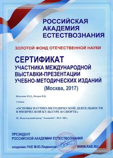 сертефикат РАЕ 2017 Петров П.К. Железняк Ю.Д.